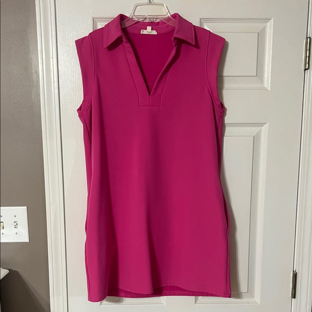 entro Sleeveless Collared V-Neck Tunic - Fuchsia